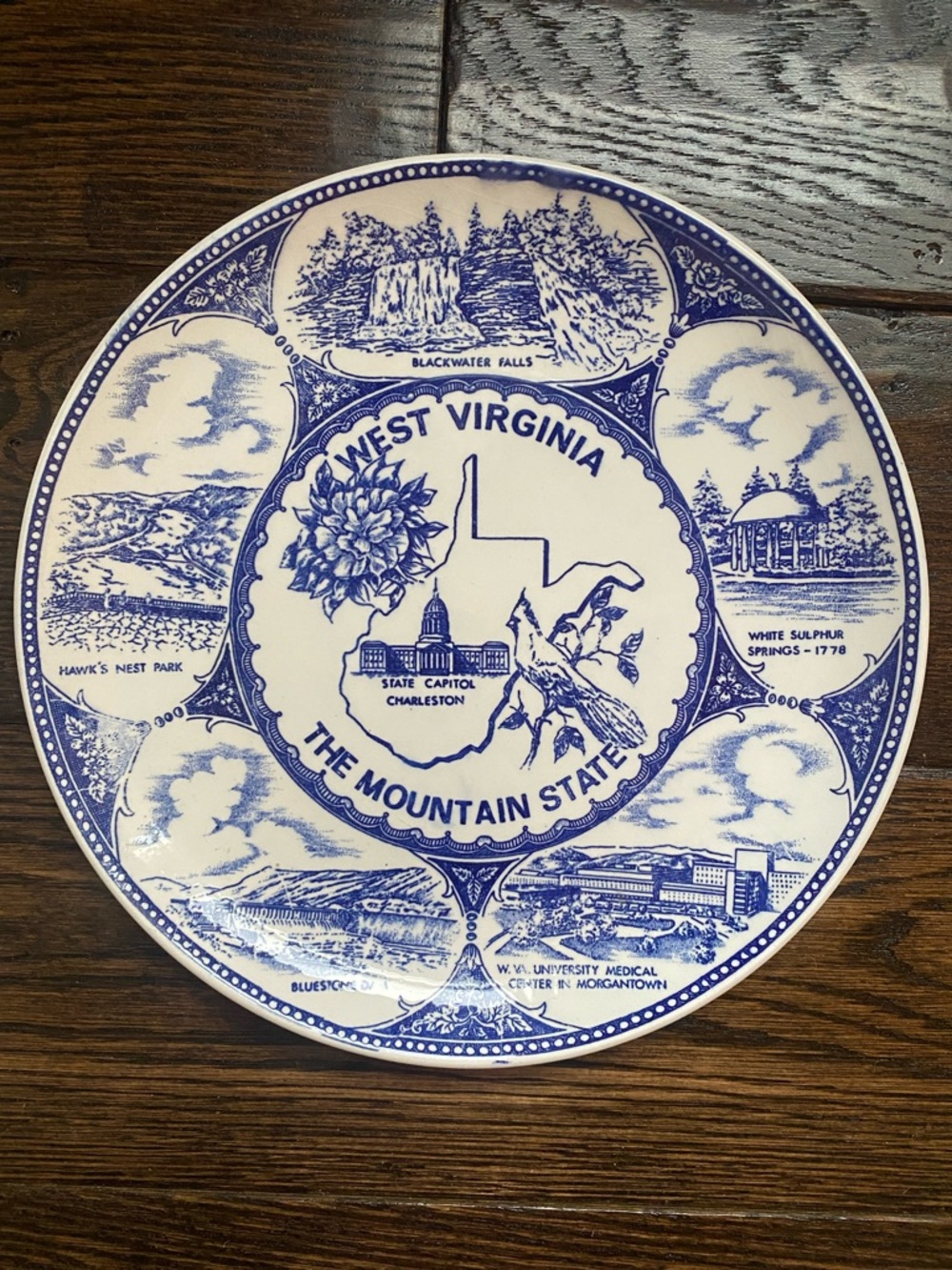 West Virginia Decorative Blue and White Plate